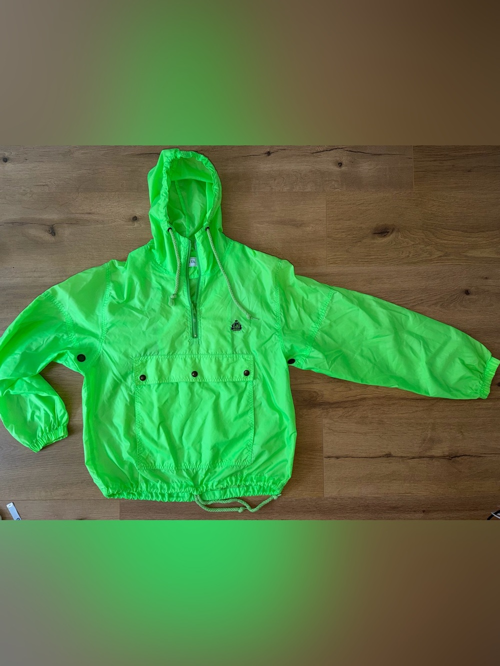 Vintage IZOD Neon Green Hooded Windbreaker Pullover